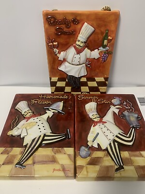 #ad Of Set 3 Italian Fat Chef Bistro Porcelain Plaque Wall Hanging $45.99