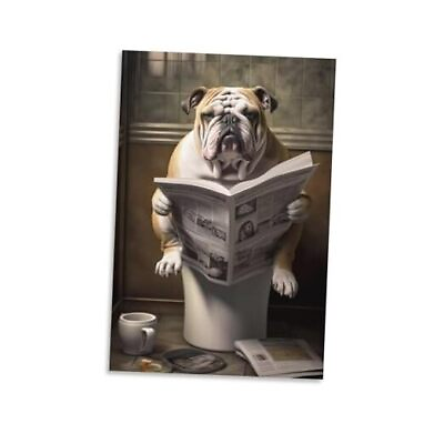 #ad Funny Bathroom Canvas Wall Art Dog Animal Reading 16x24inch Unframe 10 bulldog $28.34