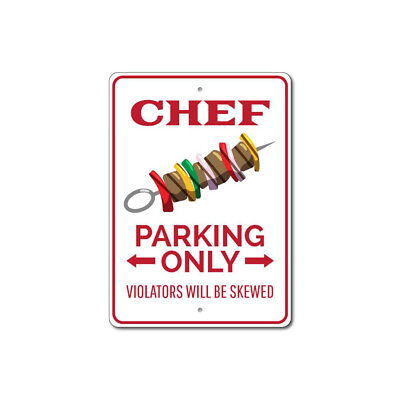#ad Chef Parking Sign Chef Decor Chef Sign Kabob Aluminum Metal Sign $21.15