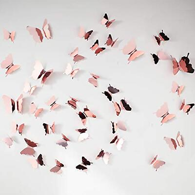 #ad 48 Pcs 3D Butterfly Wall Decor DIY Mirror Stickers Removable Decals for Bedroom $9.36