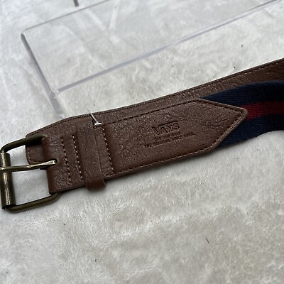#ad VANS Of The Wall Brown Leather Red Blue Belt Men#x27;s Size 29 Inches To 33 Inches $13.31