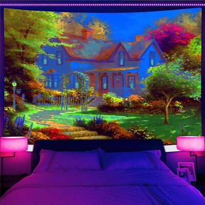 #ad Garden House Large Wall Art Blacklight Poster UV Reactive Tapestry Wall Hanging $14.99