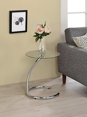 #ad Modern Accent Side End Table Chrome Metal Base amp; Clear Glass Top $64.99