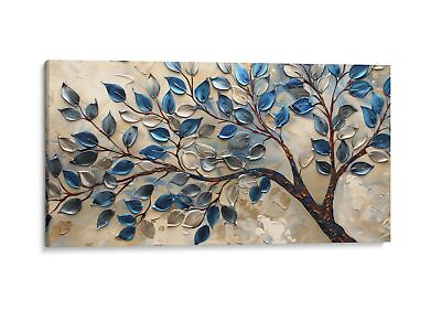 #ad Elegant Blue Leaves Art Contemporary Relief Wall Art Decor $88.34