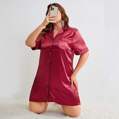 #ad Sexy Plus Size Night Gown Lingerie Sleep Shirts Dress Sleepwear Satin Home Wear $17.09