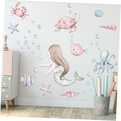 #ad Under The Sea Mermaid Wall Decals Ocean Fish Turtle Wall Stickers Bathroom $27.76