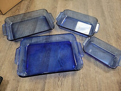 #ad Anchor Blue Glass Baking Dishes Set of 4 4qt 3qt 2qt 1qt Pans Matching Kitchen $49.99