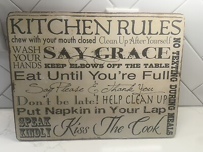 #ad Kitchen Rules Wood Decor Sign Rustic Kitchen Printed Wood 15 3 4” X 11 3 4” $2.22