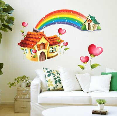 #ad Wall Sticker Cartoon Hut Rainbow Art Poster Kids Room Decoration Mural Decals $19.36