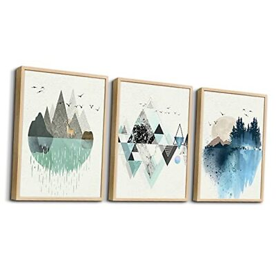 #ad 16x24inches*3pcs Natural Wood Framed Abstract Mountain Natural Wood Framed $91.99