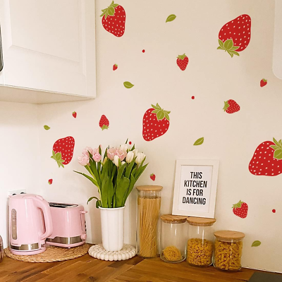 #ad Wall Stickers 48 PCS 4 Sheets Strawberry Pattern Fruit Theme Decals $11.59