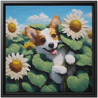 #ad #ad Wall Art Decor Canvas Print Oil Painting Dog Cute Corgi Sunflower Sun Embrace $188.77