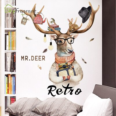 #ad Creative Deer Elk Self adhesive Vinyl Wall Stickers For Living Rooms Home Decor $9.50