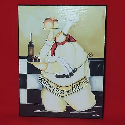 #ad Jennifer Garant Fat Chef Bistro Wooden Plaque Kitchen Art Picture Wall Hanging $14.95