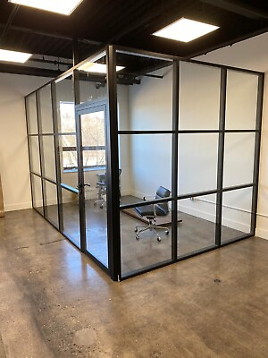 #ad CGP Glass Aluminum 2 Wall Office Partition System w Door 12#x27;x6#x27;x9#x27; Black Painted $4998.00
