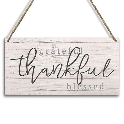 #ad Grateful Thankful Blessed Rustic Decor Wood Plank Hanging Sign Wood Home Deco... $18.32