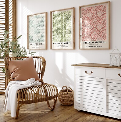 #ad Set of 3 Exhibition Posters Red Green Blue Wall Art William Morris Gallery Wall GBP 10.99