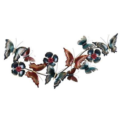 #ad Regal Art Gift Wall Decor Metal Flowers Butterflies Hand Painted Multi Colored $123.80