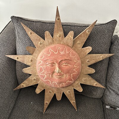 #ad Vintage Celestial Sun Large Wall Art Metal And Stone MCM Outdoor Decor $199.95