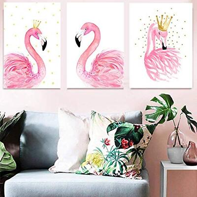 #ad 3pcs Canvas Print Wall Décor Art Elegant Pink Flamingo King Queen Pictures $23.27