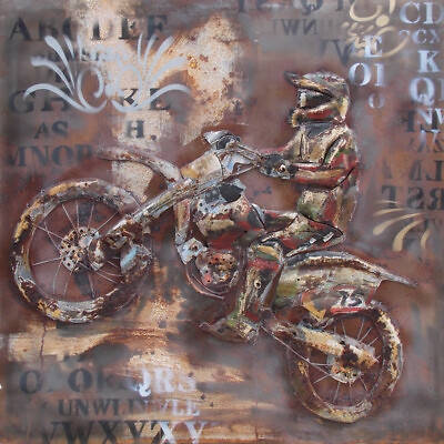 #ad Recycled Vintage Motorcycle Wall Art Painting 3D Hand Made Rare Artwork Deal $99.50