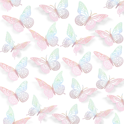 #ad 3D Butterfly Wall Decor 48 Pcs 4 Styles 3 Sizes Laser Pink Butterfly Birthday D $18.33