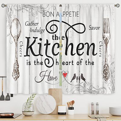 #ad Kitchen Curtains Rustic Farmhouse 55x39 Inch Rod Pocket Country Short Small B... $28.83