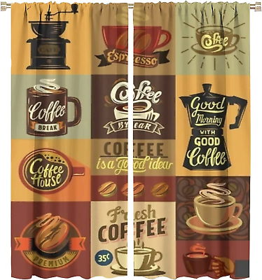 #ad #ad Coffee Kitchen Curtain Coffee Shop and Coffee Set Vintage 42X45In Style 8 $48.99