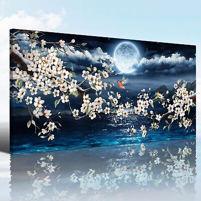 #ad Large Wall Art for Living Room Cherry Blossom Decor Moon wall decor amp; 48x... $124.58