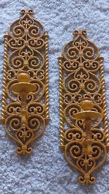 #ad Ornate Burwood Candle Sconce Wall Set Painted Yellow $20.00