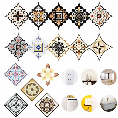 #ad Floral Mosaic Tile Stickers Bathroom Kitchen Home Wall Decal Self adhesive $4.55