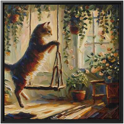 #ad Somali Cat Swinging Study Hanging Plants Wall Art Canvas Oil Painting Home Decor $188.77