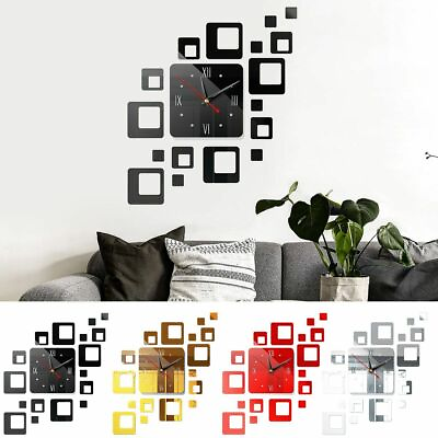 Art Design Wall Clock Sticker Acrylic Square Clock Decor Modern Mirror Surface $9.21