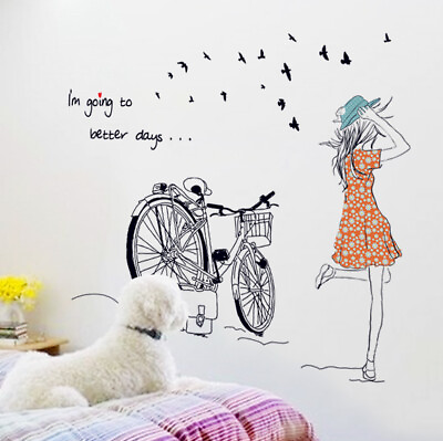 #ad Removable Vinyl Wall Decal Paris BICYCLE Girl Sticker Home Room DIY Decor $11.99