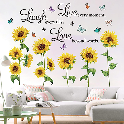 #ad Inspirational Quotes Wall Decals Giant Sunflower Wall Stickers Butterfly Yellow $17.63
