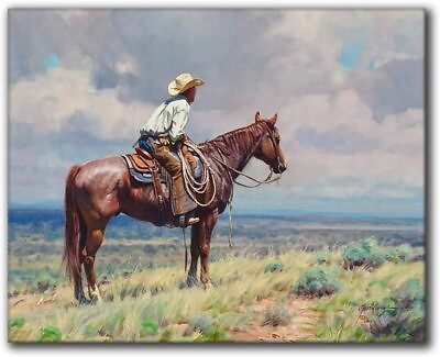 #ad Western Cowboy Wall Art Canvas Prints Classic Texas Riding Horse Painting $39.90