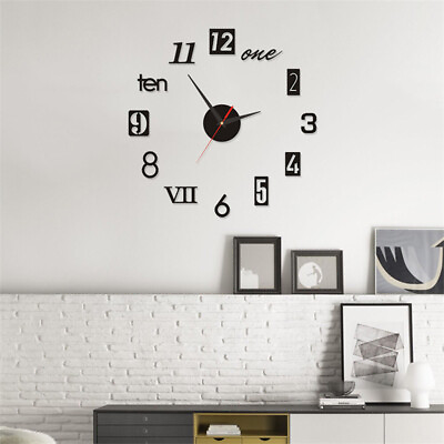 #ad Novelty Stick on Large Wall Clock 3D DIY Mirror Sticker Surface Home Decor Art $4.70