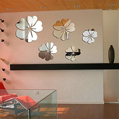 #ad 5PCS Flower Mirror Flower Pattern Wall Sticker 3D Home Decoration Wall Art DIY W $18.61