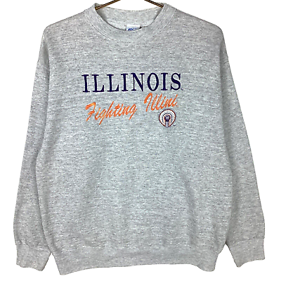 #ad Vintage Illinois Fighting Illini Salem Sweatshirt Large Gray Ncaa 50 50 Made Usa $33.99