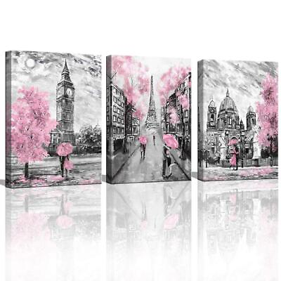 #ad #ad Black and White Canvas Wall Art for Living Room Bedroom Bathroom Girls Pink Pari $43.80
