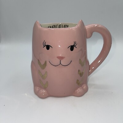 #ad Crazy Cat Lady Cute Light Pink Big Coffee Hot Cocoa Mug Cup Gift $9.96