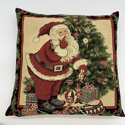 #ad Christmas Decor Throw Pillow Santa Cotton Linen Zip Cover All DOWN Insert 17x17” $29.95