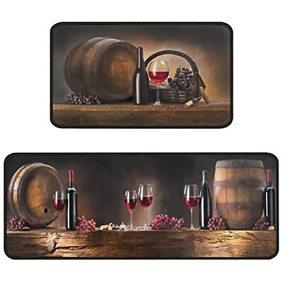 #ad Ideasonna Wine Kitchen Rugs Sets of 2 Wine Rugs for Kitchen Farmhouse Rustic ... $35.31