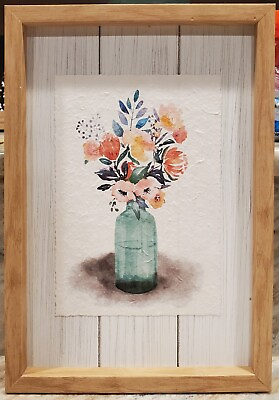 #ad Beautiful Wood Framed Floral Print Wall Art $30.00