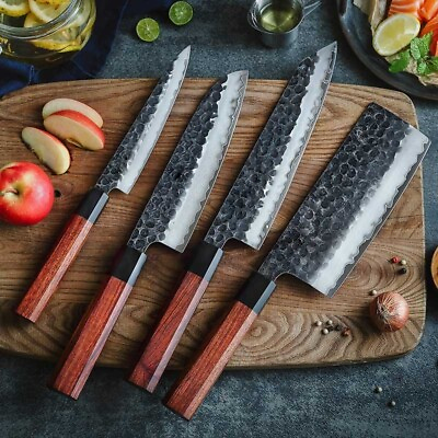 #ad Carbon Steel Forged 4 pcs Japanese Cooking CHEF KNIFE KITCHEN KNIVES CHEF SET $49.99