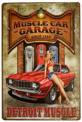 #ad #ad Muscle Car Garage Since 1969 Detroit Muscle Retro Vintage Decor Metal Tin Sig... $18.64