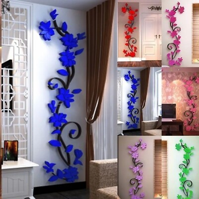 #ad 3D Acrylic Wall Stickers Creative Decorative Flowers Floral Stickers for Living $10.99
