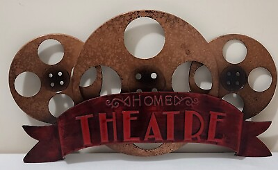 #ad Home Theater Layered Sign Bronze Metal Wall Decor with Red Banner 24.25quot; X 13.6quot; $53.99