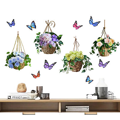 #ad Flowers Butterfly Wall Sticker Hanging Flowers Wall Stickers PVC Removable Decal $12.46