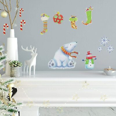 #ad POLAR CHRISTMAS Wall Decals NEW Holiday Santa Snowman Peel and Stick Stickers $15.99
